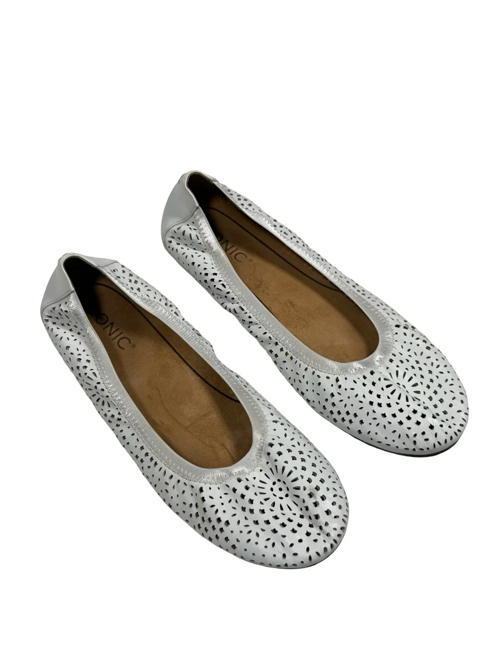 Vionic Robyn White Leather Perforated Ballet Flats Womens Sz 9 Orthotic Shoes - Picture 1 of 11